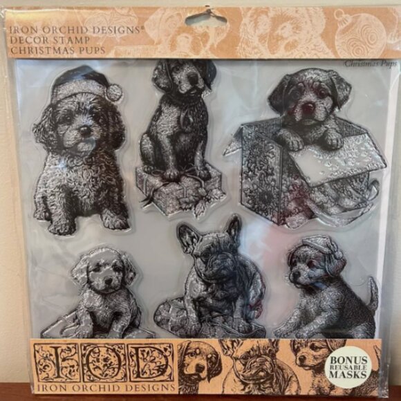 Iron Orchid Designs IOD Christmas Pups Decor Stamp 12x12 NEW RETIRED - Picture 1 of 4